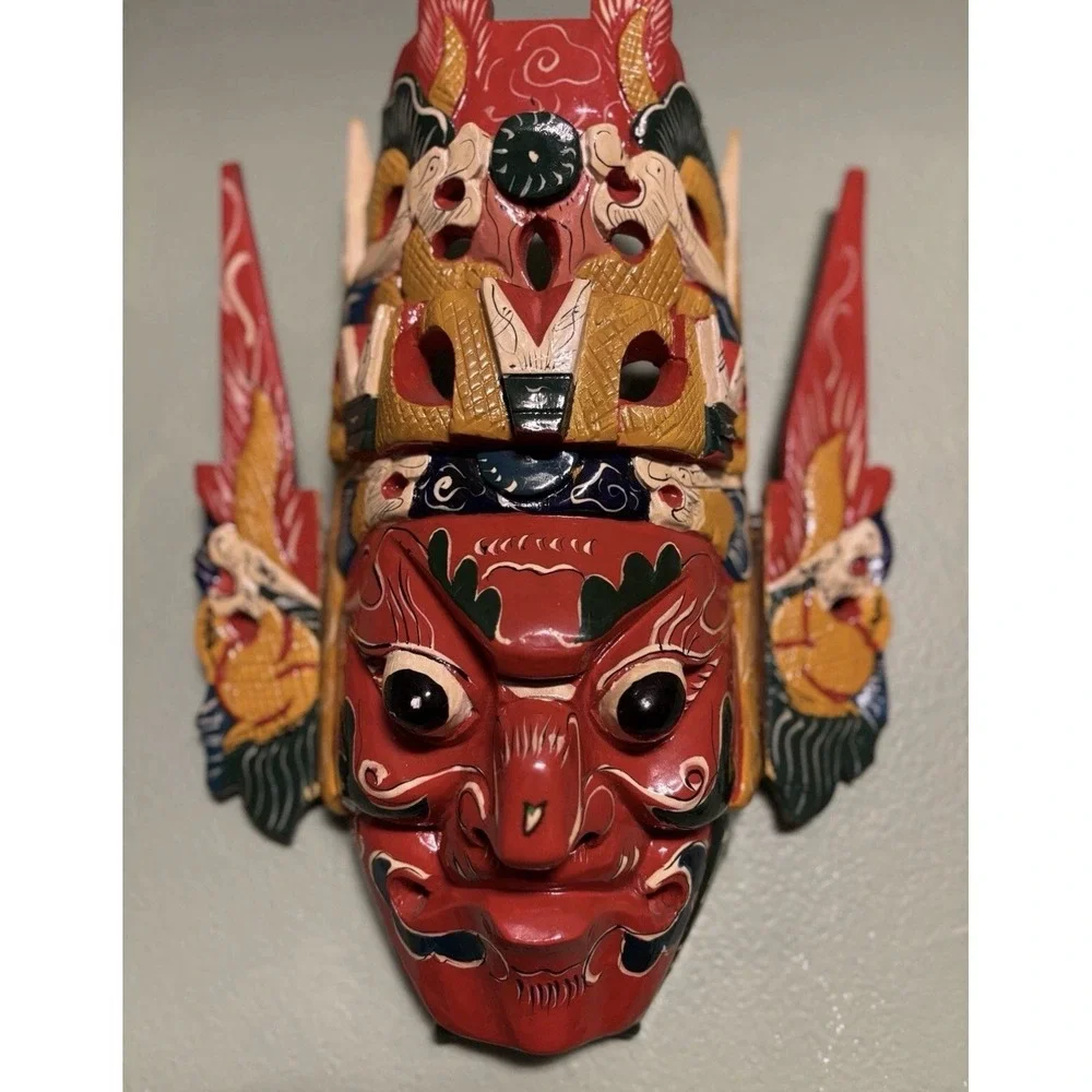 Vintage '50s Indonesian GARUDA Handmade Carved & Painted Wood Guardian Mask